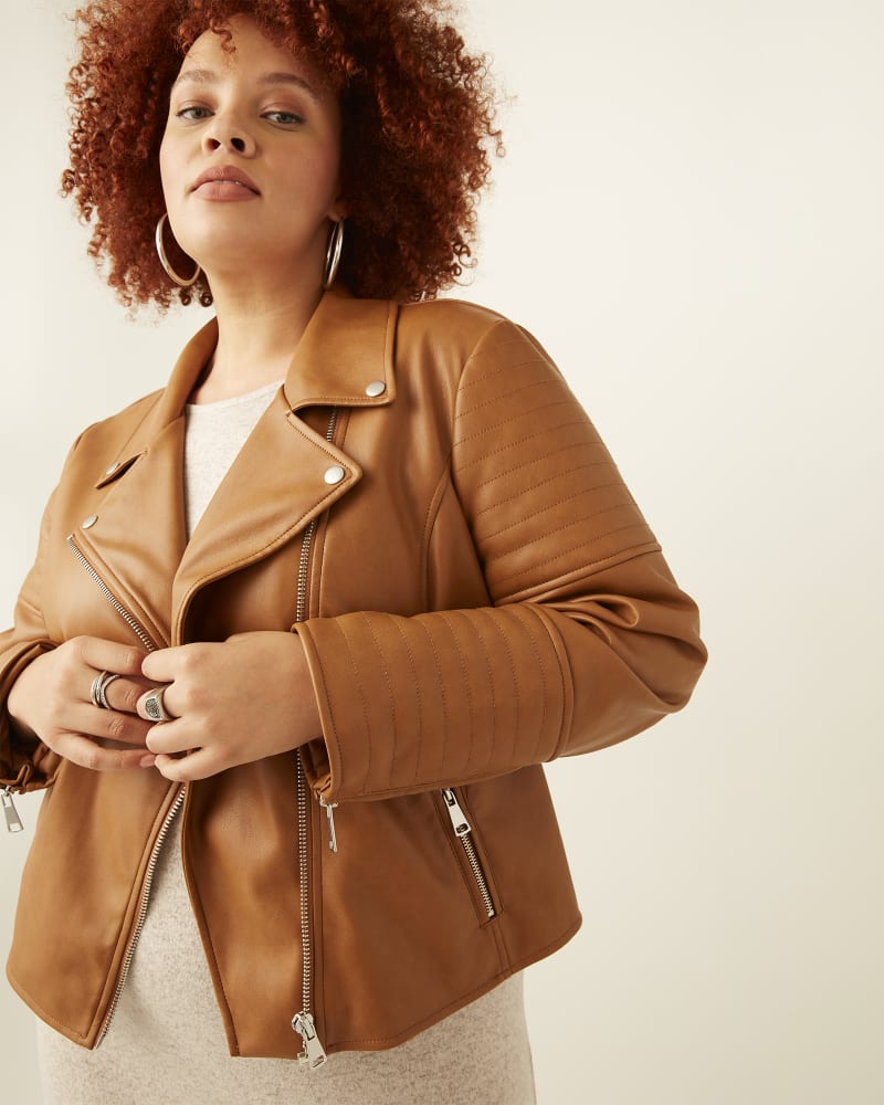 Plus Size Alexis Faux Leather Moto Jacket Brown